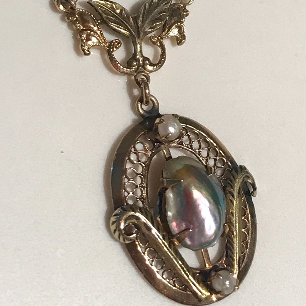 Art Deco Style Opal Gold-Filled Neckalce